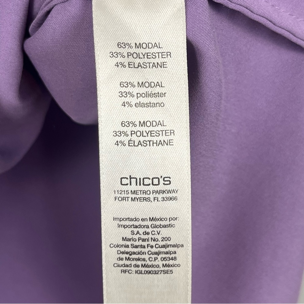 Chico’s purple modal poly elastane laceup neckline popover shirt, XL. - Picture 8 of 10